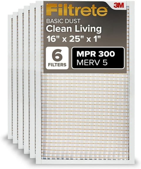 Filtrete 16x25x1 Air Filter MERV 5, 6-Pack AC Furnace HVAC, MPR 300