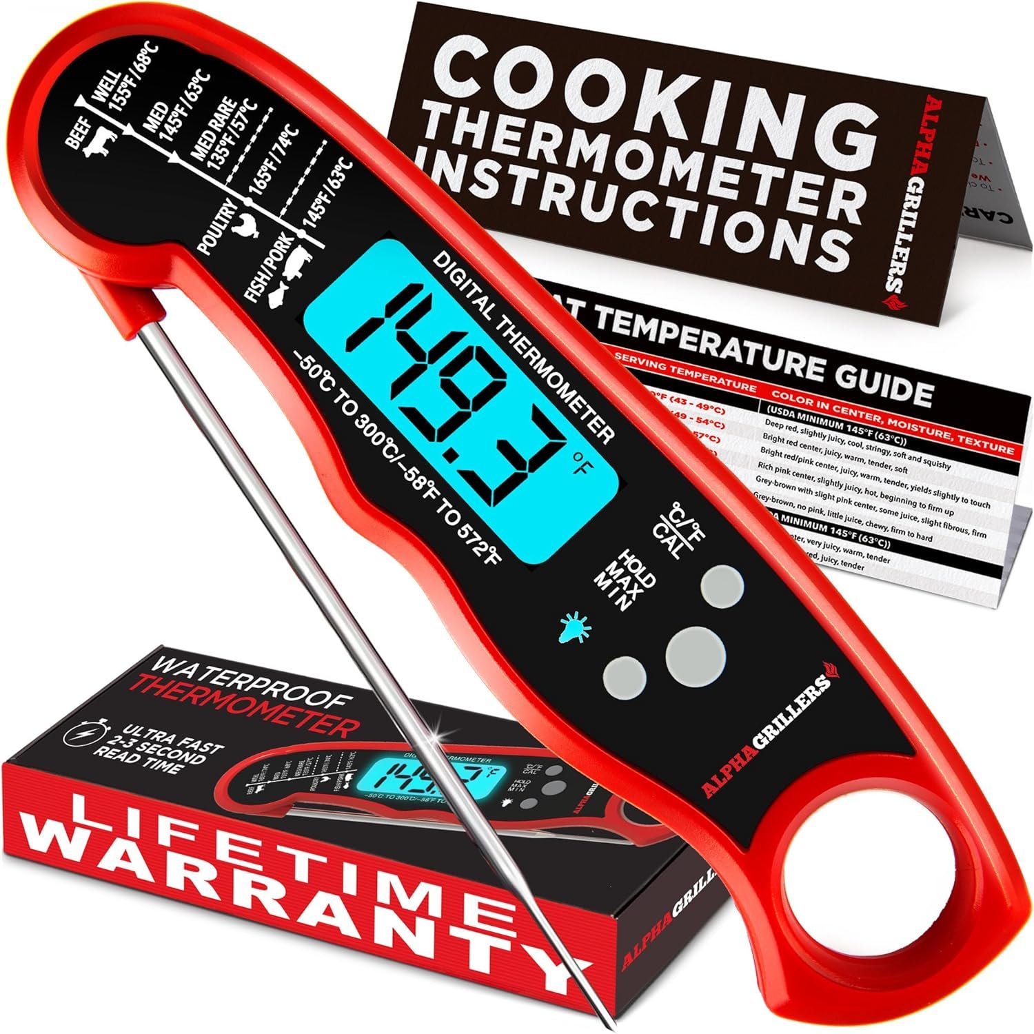 Alpha Grillers Meat Thermometer Digital – Instant Read Food Thermometer for Cooking & Grilling – Professional Kitchen Gift for Men, Dad & Mom