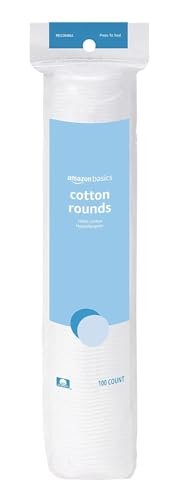 Amazon Basics Hypoallergenic Cotton Rounds for Makeup Removal and Skincare, 100 Count, 1 Pack