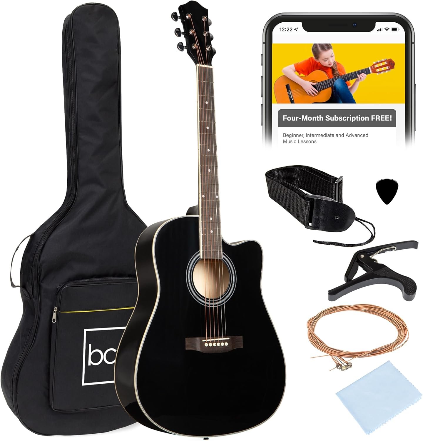 Best Choice Products 41in Beginner Acoustic Guitar Full Size All Wood Cutaway Guitar Starter Set w/Case