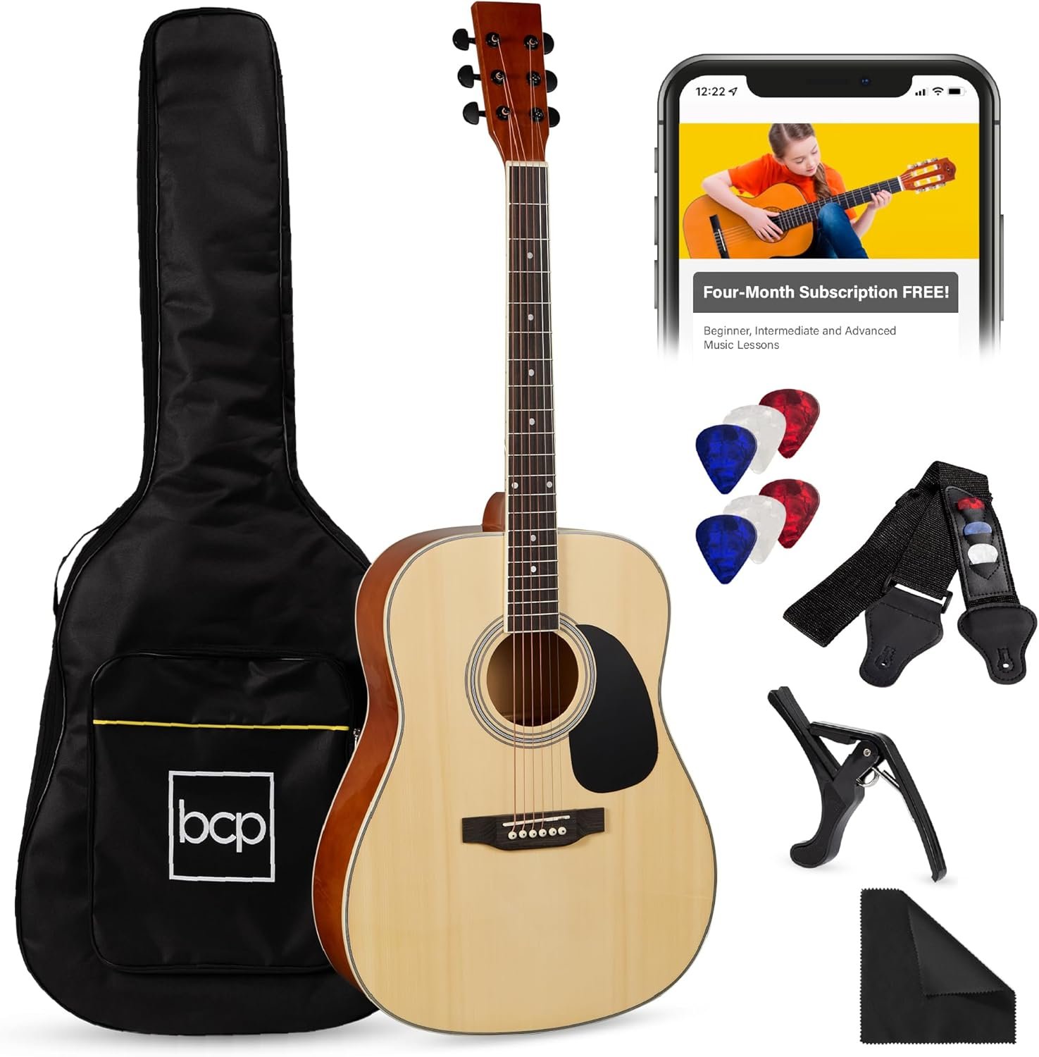 Best Choice Products 41in Full Size Beginner All Wood Acoustic Guitar Starter Set w/Gig Bag