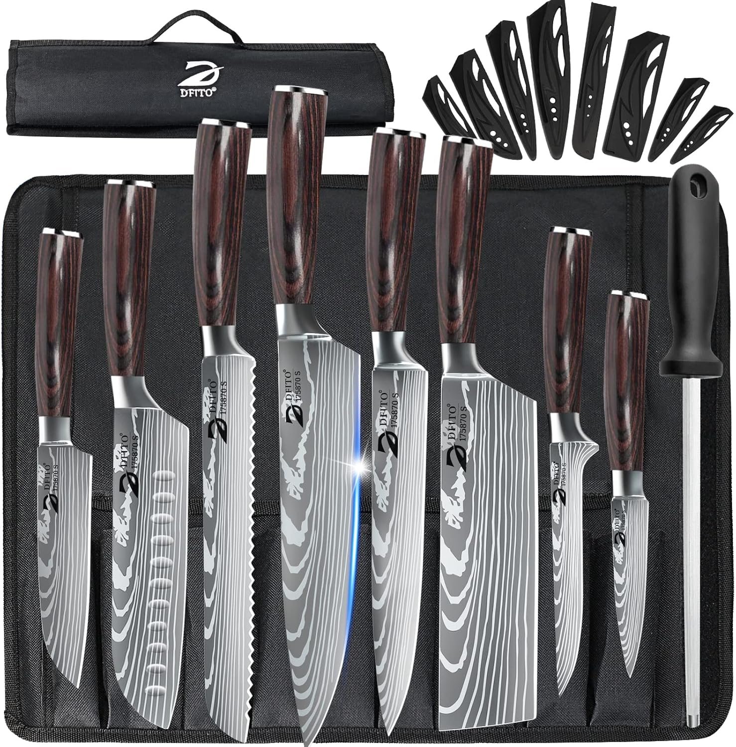 Dfito Chef Knife Sets with Roll Bag, 9 Pieces Professional Knife Set