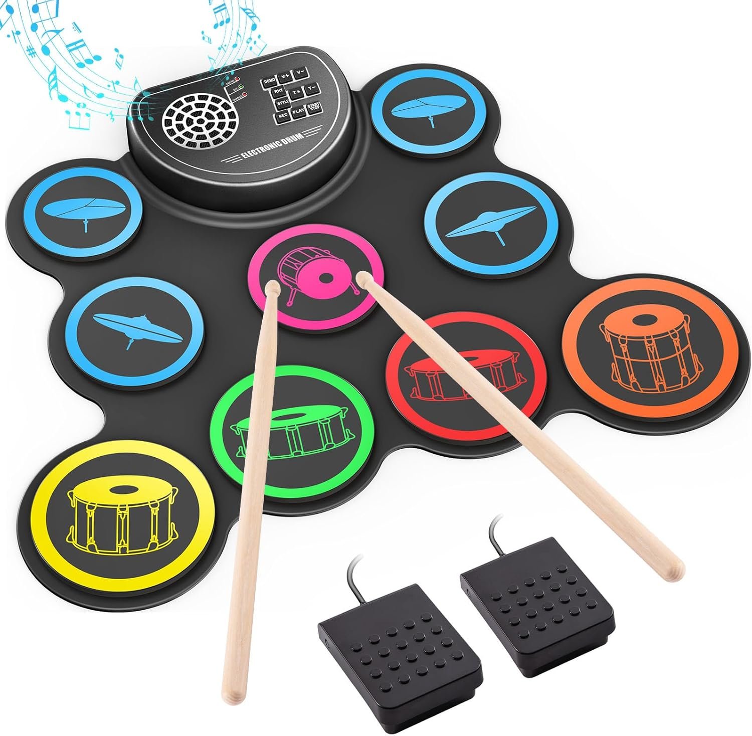 Electronic Drum Set, 9-Drum Practice Pad with Headphone Jack