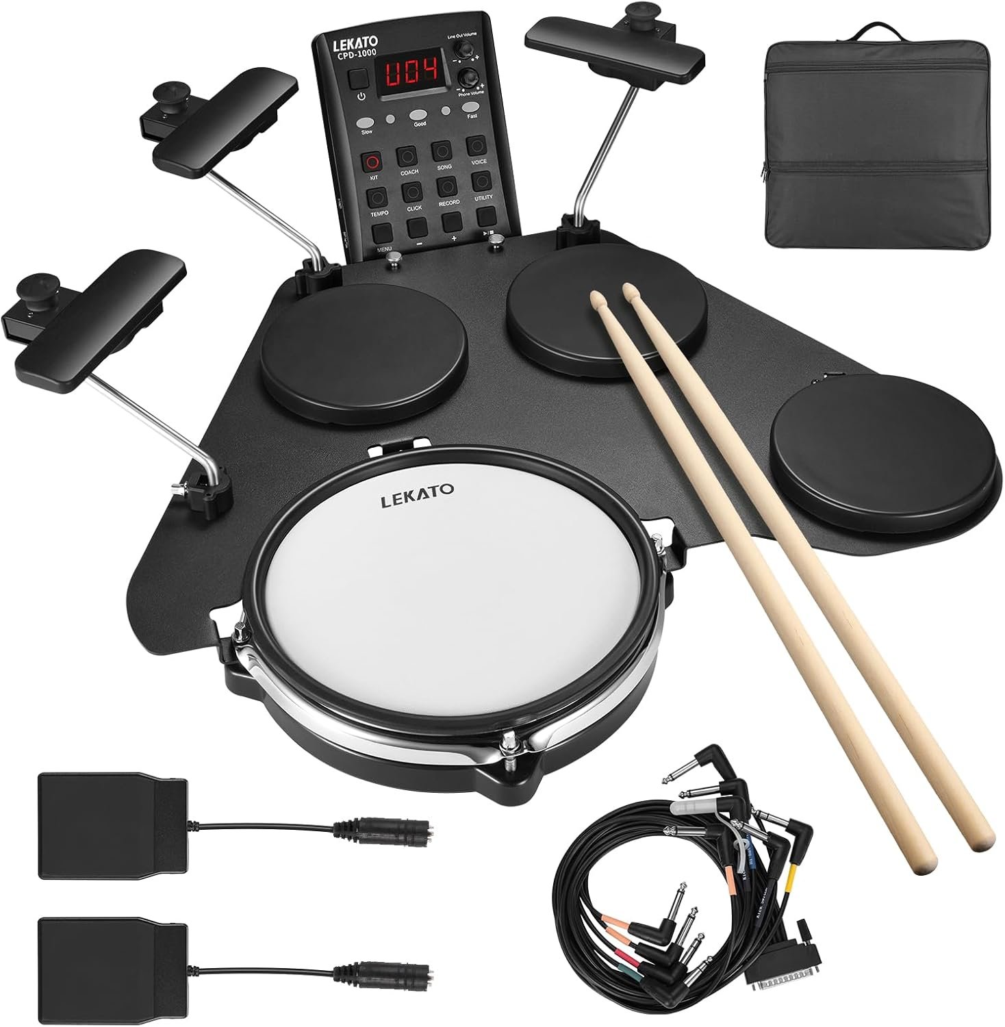 LEKATO Electronic Drum Set, Portable Electric Drum Set for Beginner with Quiet Mesh Snare Drum Pads